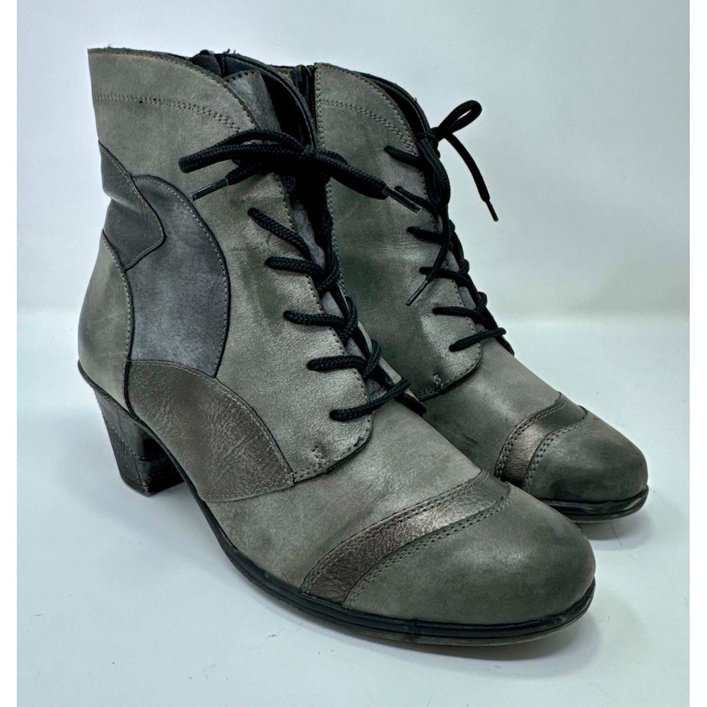 Remonte Cheyenne Ankle Boots Womens 37 US 6 Gray Metallic Leather Lace Up Heel